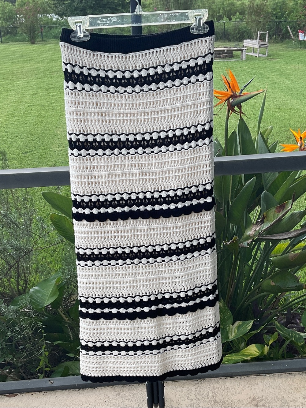Sincerely Jules Black and White Crochet Stripe Maxi lined Skirt juniors